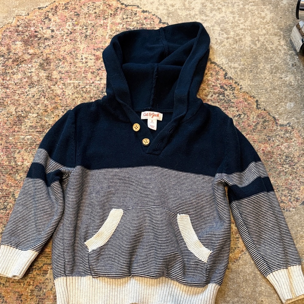 Cat & Jack Men's Navy and Cream Hooded Sweater